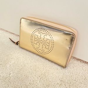 Tory Burch Small Wallet - reflective gold